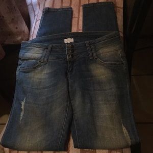 Sparkling Blue Skinny Boyfriend Ripped Jeans